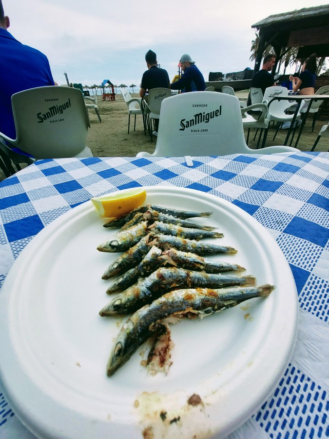 SARDINES AND SAN MIGUEL ON MALAGA&nbsp;BEACH